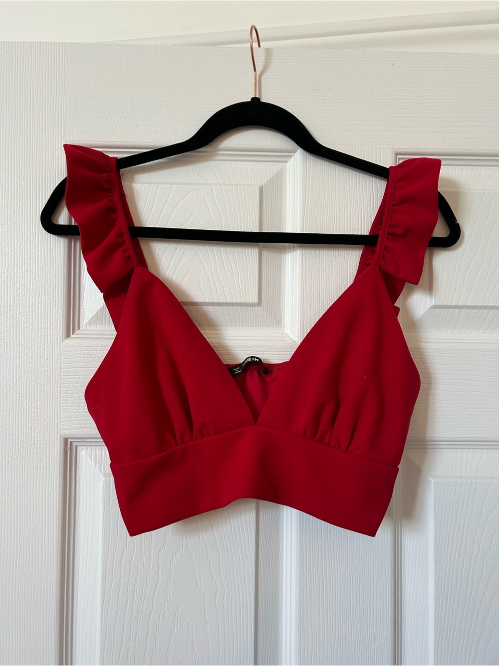 Red Ruffle Strap Crop Top